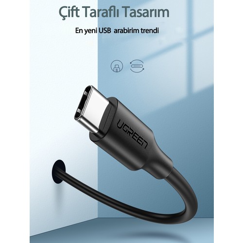 UGREEN USB-C - USB-A 3A QC Hızlı Şarj Kablosu, 2 m, Beyaz, 60123