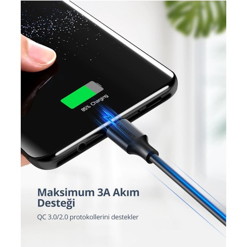 UGREEN USB-C - USB-A 3A QC Hızlı Şarj Kablosu, 2 m, Beyaz, 60123