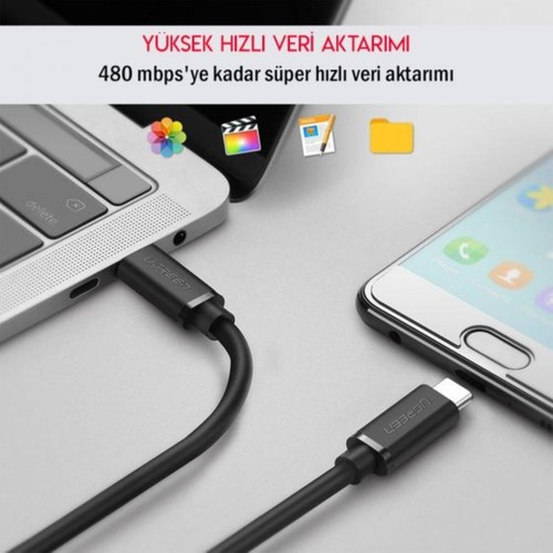 UGREEN USB-C 60W 3A QC PD Hızlı Şarj Kablosu, 1 m, Siyah, 50997
