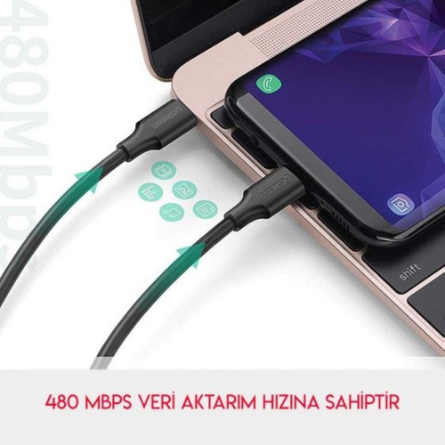 UGREEN USB-C 60W 3A QC PD Hızlı Şarj Kablosu, 1 m, Siyah, 50997