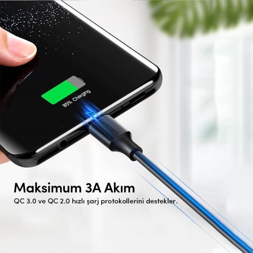 UGREEN USB-C - USB-A 3A QC Hızlı Şarj Kablosu, 2 m, Siyah, 60118