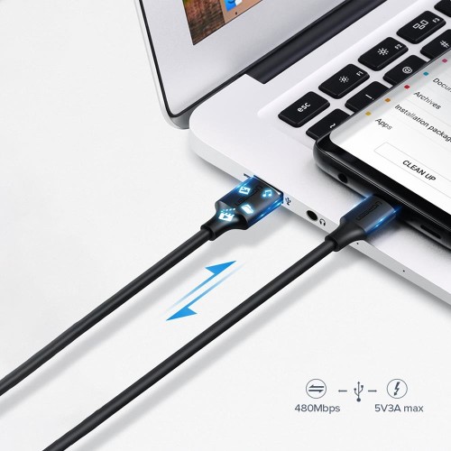 UGREEN USB-C - USB-A 3A QC Hızlı Şarj Kablosu, 2 m, Siyah, 60118