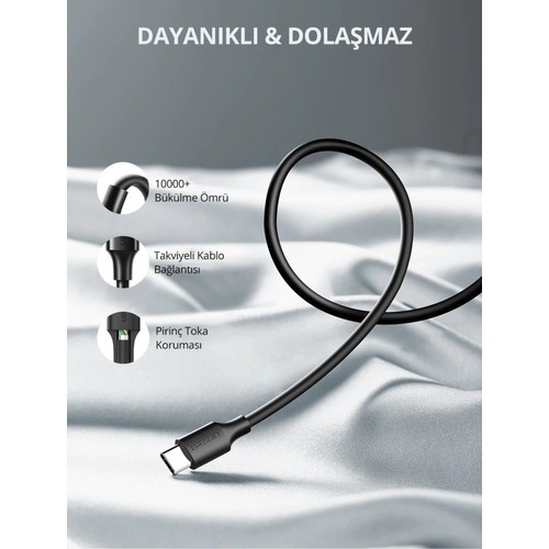 UGREEN USB-C - USB-A 3A QC Hızlı Şarj Kablosu, 2 m, Siyah, 60118
