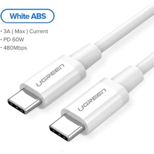 UGREEN USB-C 60W 3A QC PD Hızlı Şarj Kablosu, 1 m, Beyaz, 60518