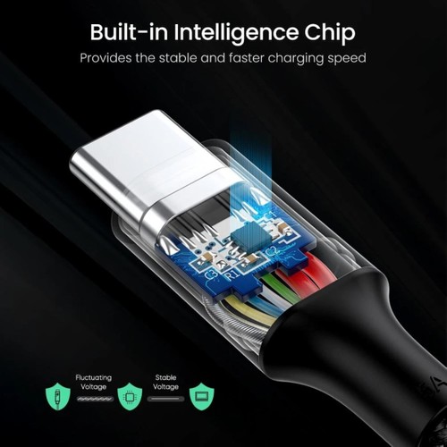 UGREEN USB-C 100W 5A QC PD Örgülü Hızlı Şarj Kablosu, 2 m, Siyah, 70429
