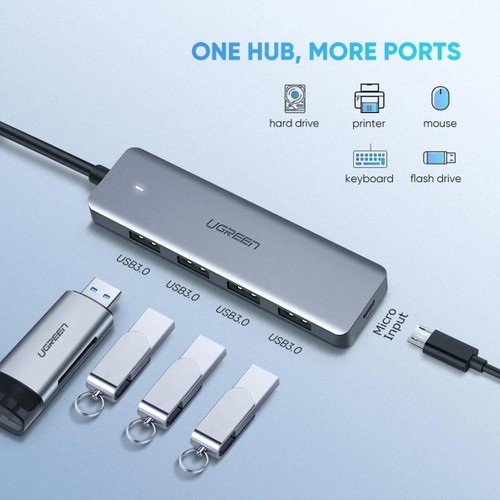 UGREEN USB-C USB 3.0 4 Port USB Hub Çoklayıcı, Gri, 70336