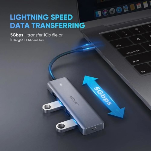 UGREEN USB-C USB 3.0 4 Port USB Hub Çoklayıcı, Gri, 70336
