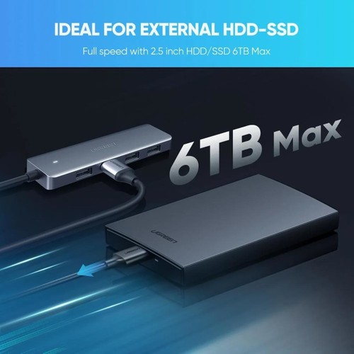 UGREEN USB-C USB 3.0 4 Port USB Hub Çoklayıcı, Gri, 70336
