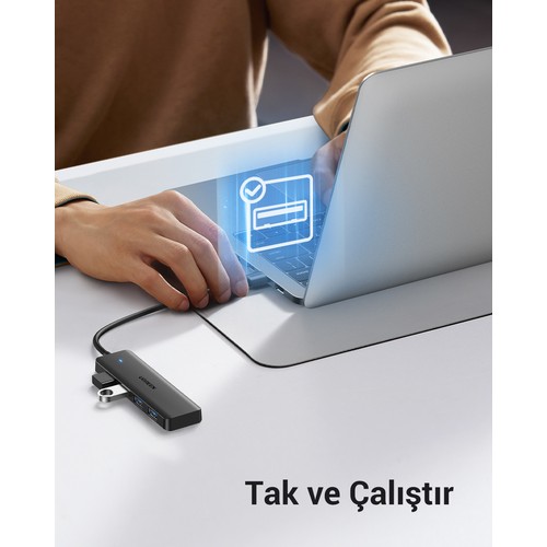 UGREEN USB-C USB 3.0 4 Port USB Hub Çoklayıcı, Gri, 70336