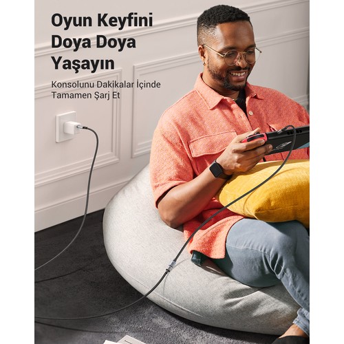 UGREEN USB-C Erkek - USB-C Dişi Gen-2 Örgülü Uzatma Kablosu 1 m, Uzay Grisi, 30205