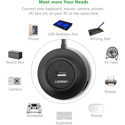 UGREEN 4 Portlu USB 2.0 Hub Çoklayıcı, Siyah, 20277
