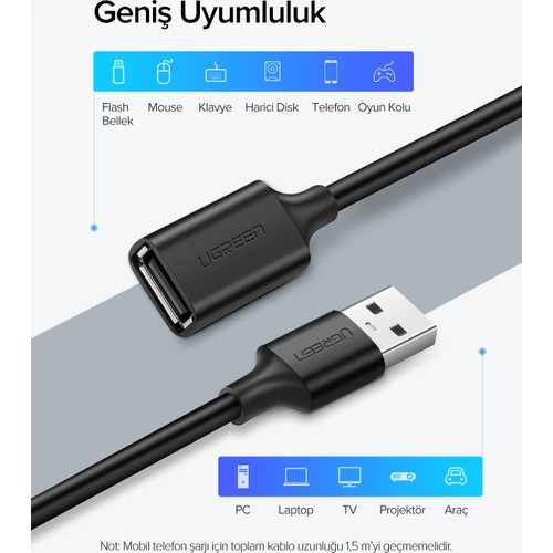 UGREEN USB Uzatma Kablosu, 2 Metre, 10316