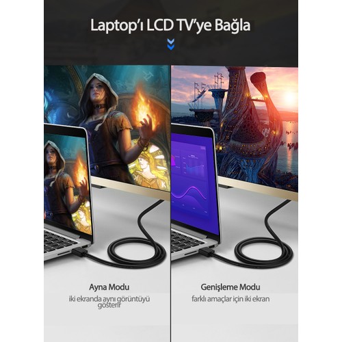 UGREEN UHD 4K Yüksek Hızlı Ethernet ve HDMI Kablosu, 1 Metre, 10106