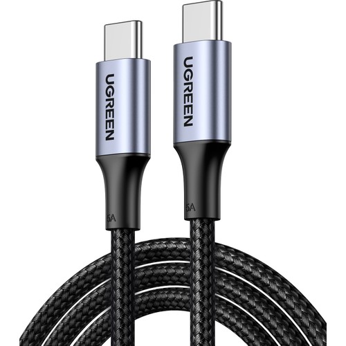 UGREEN USB-C 100W 5A QC PD Örgülü Hızlı Şarj Kablosu, 1,5 Metre, Siyah, 70428