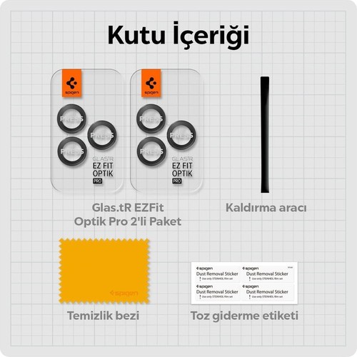 Spigen Apple iPhone 17 Pro Max / 17 Pro / 16 Pro Max / 16 Pro / 15 Pro Max / 15 Pro / 14 Pro Max ile Uyumlu Kamera Lens Camı Koruyucu Kolay Kurulum GLAS.tR EZ Fit Optik Pro 2 Adet Black - AGL05205