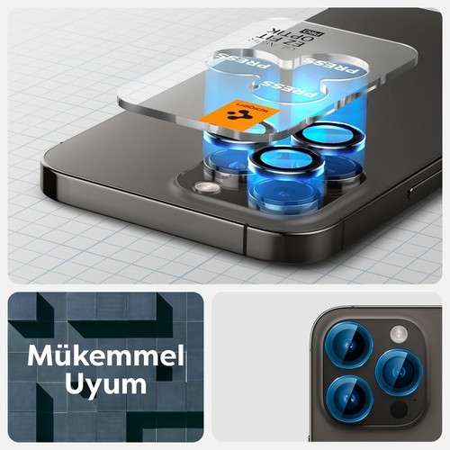 Spigen Apple iPhone 17 Pro Max / 17 Pro / 16 Pro Max / 16 Pro / 15 Pro Max / 15 Pro / 14 Pro Max ile Uyumlu Kamera Lens Camı Koruyucu Kolay Kurulum GLAS.tR EZ Fit Optik Pro 2 Adet Black - AGL05205