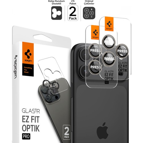 Spigen Apple iPhone 17 Pro Max / 17 Pro / 16 Pro Max / 16 Pro / 15 Pro Max / 15 Pro / 14 Pro Max ile Uyumlu Kamera Lens Camı Koruyucu Kolay Kurulum GLAS.tR EZ Fit Optik Pro 2 Adet Natural - AGL07163