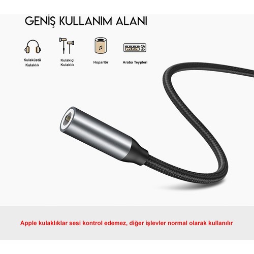 UGREEN Type-C to Aux Jak Kulaklık Adaptörü Kablo Dönüşütücü, Gümüş, 30632