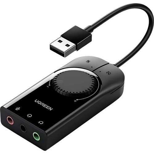 Ugreen USB Harici Stereo Ses Kartı 15cm Siyah Yüksek Ses Kalitesi ve Profesyonel Kullanım İçin