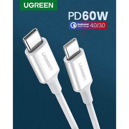 UGREEN USB-C 60W 3A QC PD Hızlı Şarj Kablosu, 1 m, Beyaz, 60518