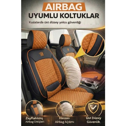 Mini R50 (Ilk Bmw Üretimi 3 Kapı) 2001–2006 - Altay Serisi Bel Destekli Koltuk Kılıfı (Ön+Arka) - Taba Siyah — alternatif görsel
