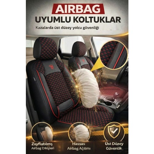 Chery Alia (A5) 2007–2011 - Altay Serisi Bel Destekli Koltuk Kılıfı (Ön+Arka) - Siyah Kırmızı — alternatif görsel