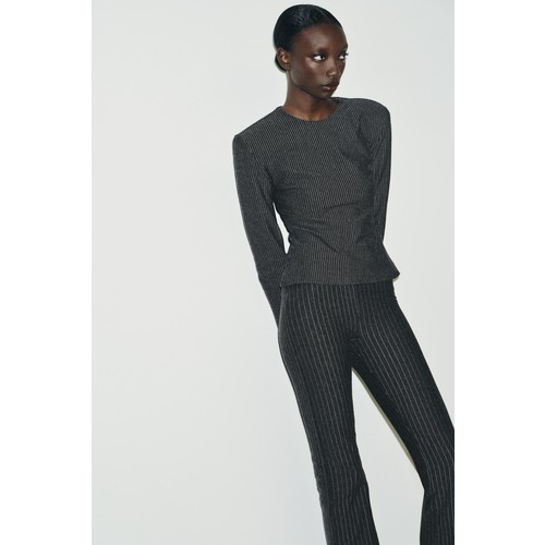 Allbucks Zara İnce Çizgili Vatkalı Uzun Kollu Top Bluz ABZRA3788