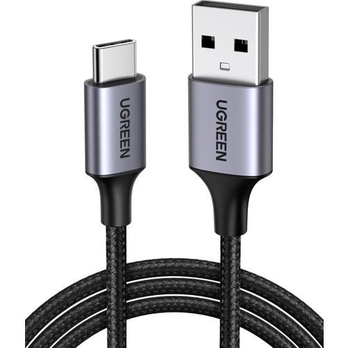 UGREEN USB-C - USB-A 3A QC Örgülü Hızlı Şarj Kablosu, 2 m, Siyah, 60128