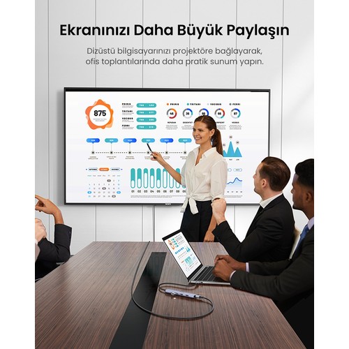Ugreen Revedok 5'i 1 Arada Type-C Giriş, 3xUSB-A, 1xUSB-C PD 100W, 4K/30Hz HDMI, USB HUB, Dock Station, Docking Station, USB Çoklayıcı, Dönüştürücü, 15495