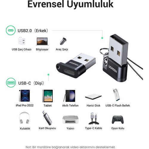 UGREEN USB-A Erkek - USB-C Dişi Çevirici Dönüştürücü Adaptör, 50568
