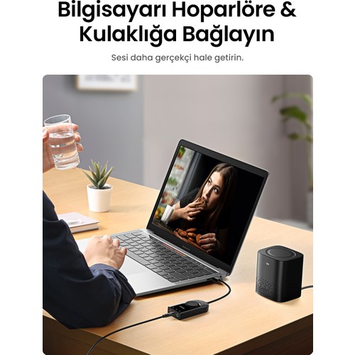 Ugreen USB Harici Stereo Ses Kartı 15cm Siyah Yüksek Ses Kalitesi ve Profesyonel Kullanım İçin