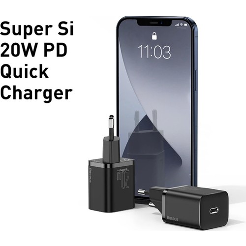 Baseus Super Si 20W Type-C Şarj Adaptörü – Siyah Hızlı Şarj ve Power Delivery Uyumlu