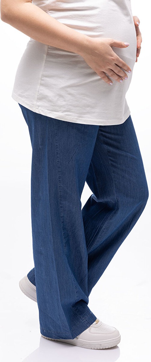 Baby Mom Anne Hamile Denim Pantolon Düğmeli None Uzun Paça görsel 2