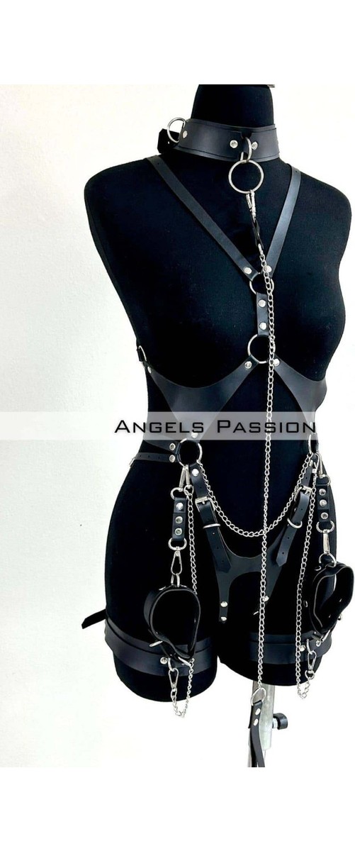 Aesco Tasma ve Zincir Detaylı Şık Deri Harness, Deri Fantezi Giyim- BRF1225 görsel 3