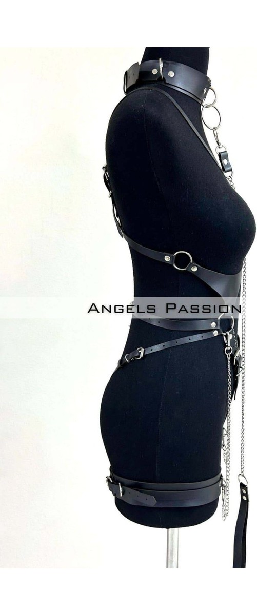 Aesco Tasma ve Zincir Detaylı Şık Deri Harness, Deri Fantezi Giyim- BRF1225 görsel 4