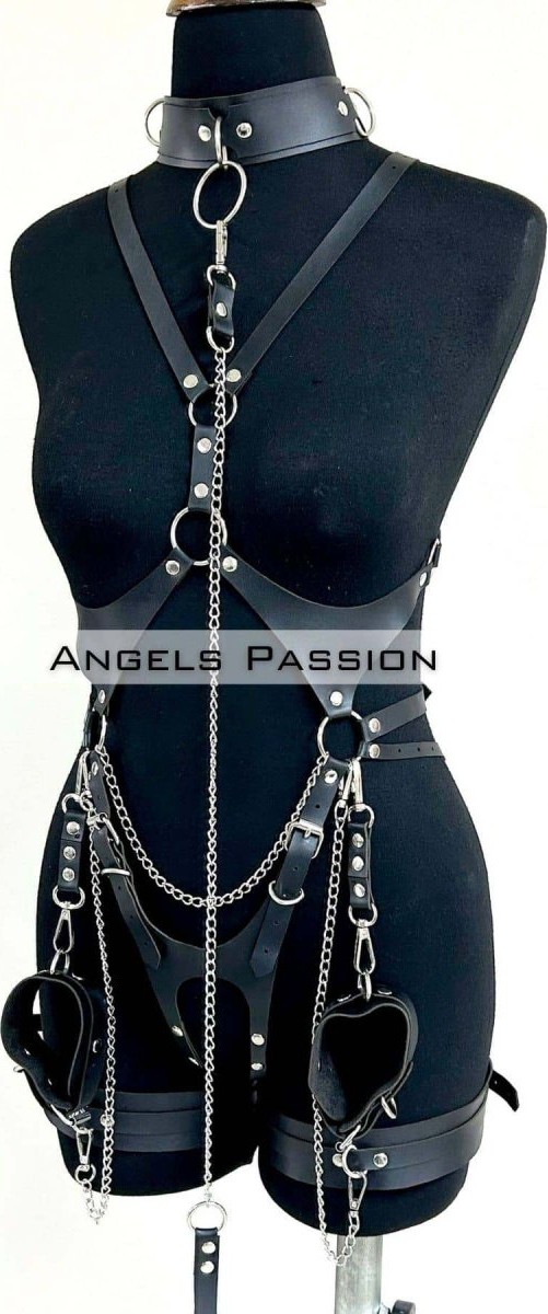 Aesco Tasma ve Zincir Detaylı Şık Deri Harness, Deri Fantezi Giyim- BRF1225 görsel 6