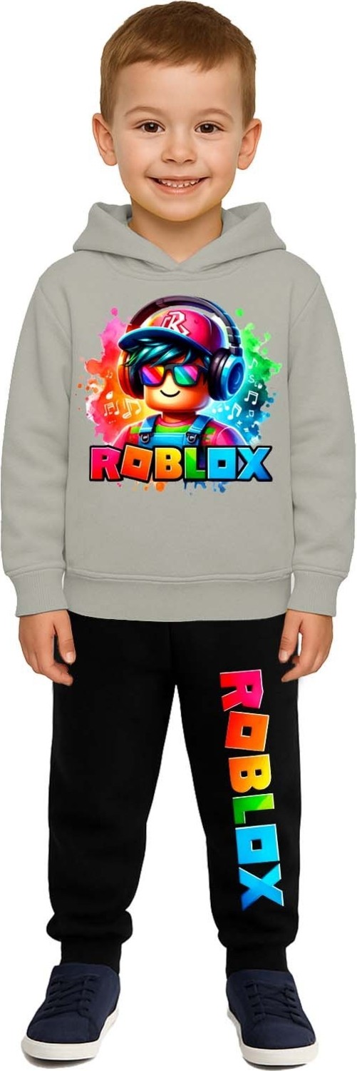 Sedirli Roblox Baskılı Çocuk Eşofman Takımı 3 Iplik Şardonlu Pamuklu Kumaş Kapüşonlu