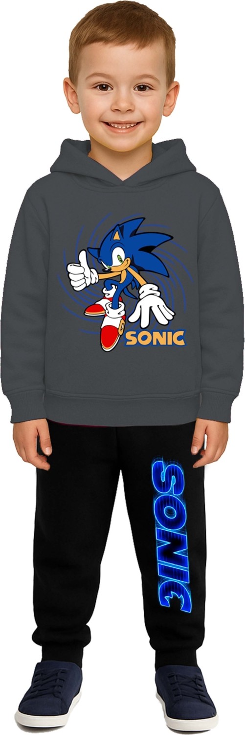 Sedirli Sonic Baskılı Çocuk Eşofman Takımı 3 Iplik Şardonlu Pamuklu Kumaş Kapüşonlu görsel 4