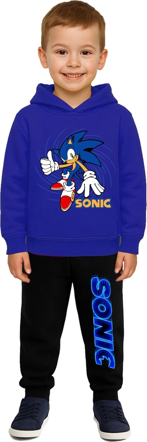 Sedirli Sonic Baskılı Çocuk Eşofman Takımı 3 Iplik Şardonlu Pamuklu Kumaş Kapüşonlu