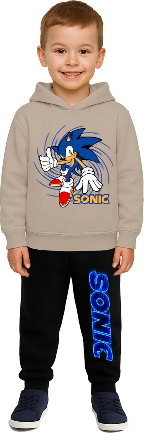 Sedirli Sonic Baskılı Çocuk Eşofman Takımı 3 Iplik Şardonlu Pamuklu Kumaş Kapüşonlu