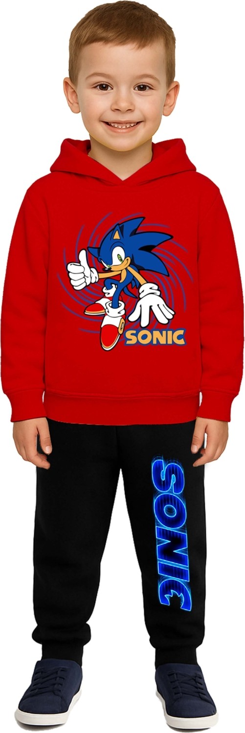 Sedirli Sonic Baskılı Çocuk Eşofman Takımı 3 Iplik Şardonlu Pamuklu Kumaş Kapüşonlu
