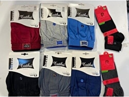 Tutku 6' Paket %100 Pamuklu Boxer 2 Adet Pierre Cardin Bambu Çorap Hediyeli