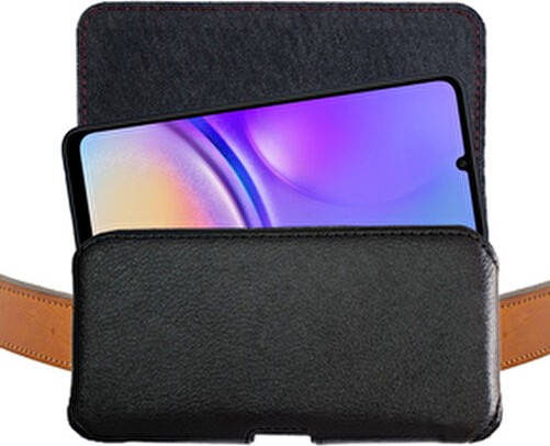Exenar Samsung Galaxy A05 - A05S Kemer Kılıfı Siyah Suni Deri Kapaklı Mıknatıslı Ergonomik Tasarım
