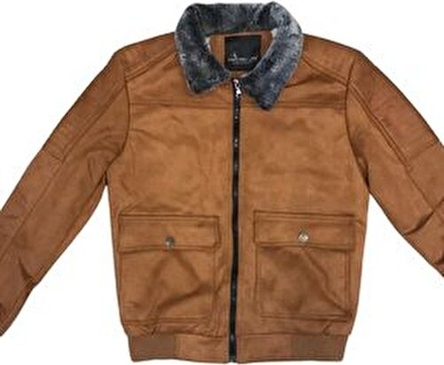 Blues Moda Kürklü Yaka Trend Dışı Süet Içi Peluş Mont Ceket görsel 2
