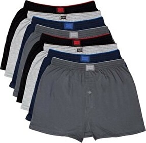 Tutku Erkek Boxer 8'li Paket Düz Desen Havlu Bel Gri Siyah Lacivert Füme Renklerle görsel 2