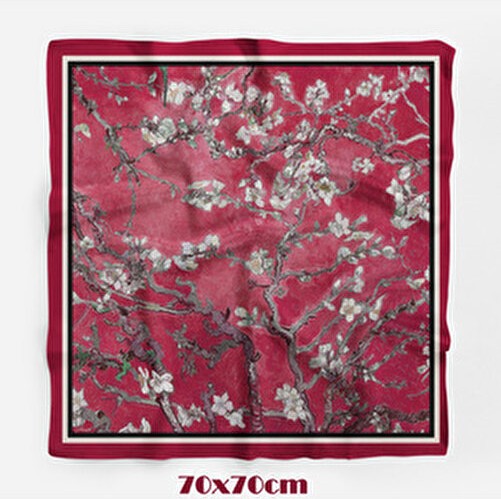 Cherry Blossom Desen Çok Renkli 70*70CM Polyester Bandana Fular Çiçekli Desenli Kadın Aksesuar görsel 2