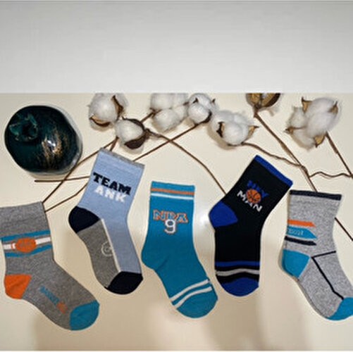 Hobins Sportswear & Company Basket'ci Desenli Bebek ve Çocuk Çorabı 5'li Çok Renkli Örme Soket Çoraplar görsel 4