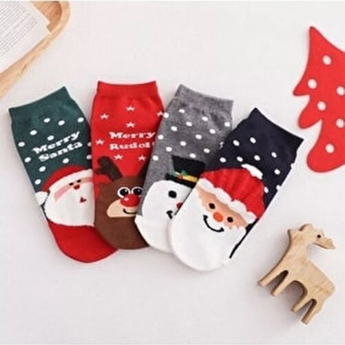 Worthy Socks Yılbaşı Desenli Kadın Patik Çorap 4 Çift Örme Çok Renkli Yıkamalı Bilek Çoraplar görsel 6