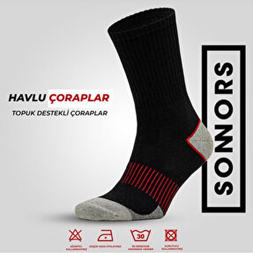 Sonnors 3 Çift Termal Havlu Tabanlı Outdoor Kadın Erkek Kışlık Kalın Siyah Çorap görsel 2