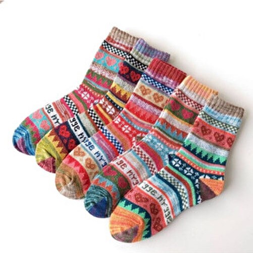 Çorap Kurdu 5'li Kışlık Kalın Unisex Soket Çorap Set Renkli Desenli Pamuk İpliği ile Sıcak Tutar görsel 3